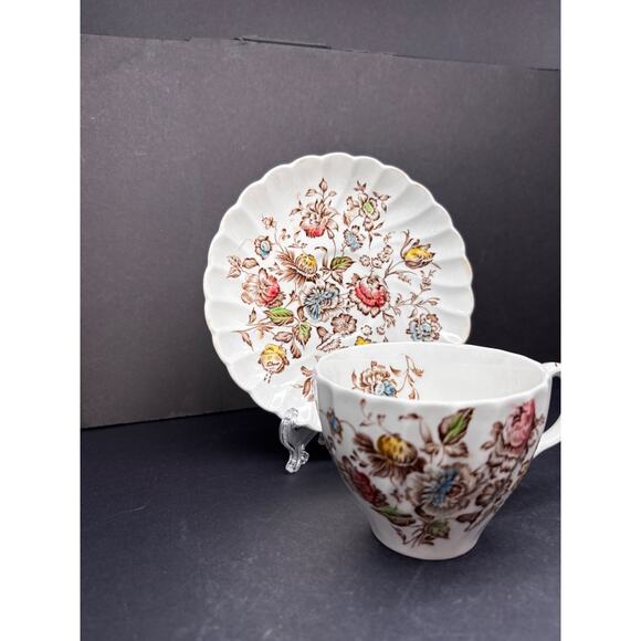 Vtg Staffordshire Bouquet Teacup, Johnson Brothers England Cup Saucer - Picture 15 of 16